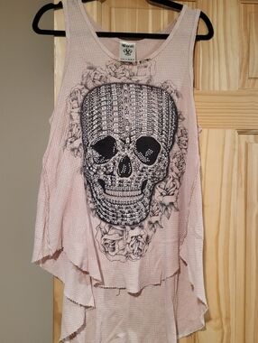 Vocal Bling Skull Loose Fitting Tank Top. Longer In Back
